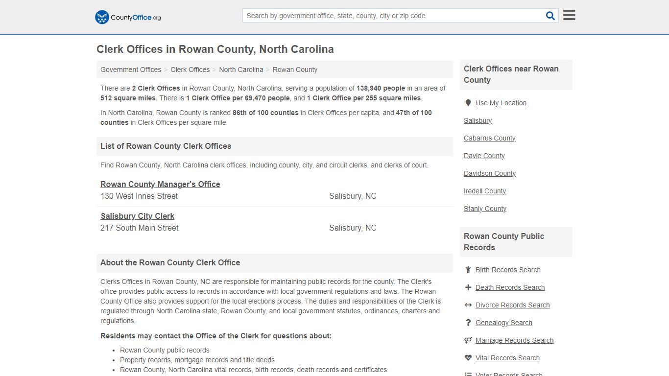 Clerk Offices - Rowan County, NC (County & Court Records)